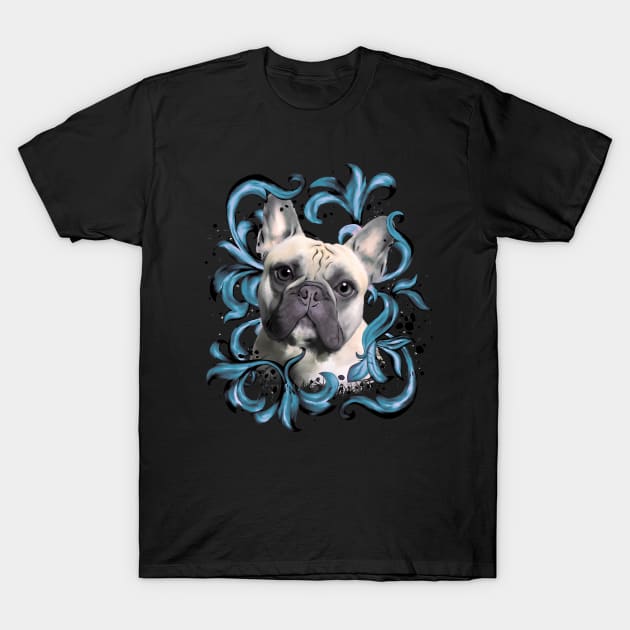 French bulldog, blue decorations leaves, frenchie lovers gift T-Shirt by Collagedream